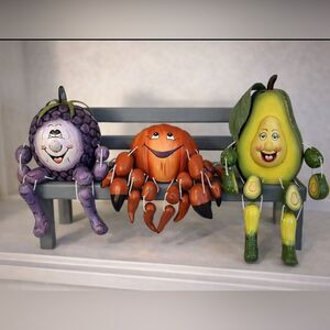Artist Wooden Fruits & Veggies on a Bench